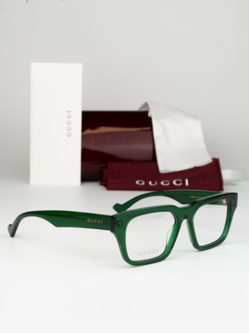 Gucci Men Eyeglasses Transparent Green Demo Square GG0963O 004 NEW AUTHENTIC - Picture 2 of 8